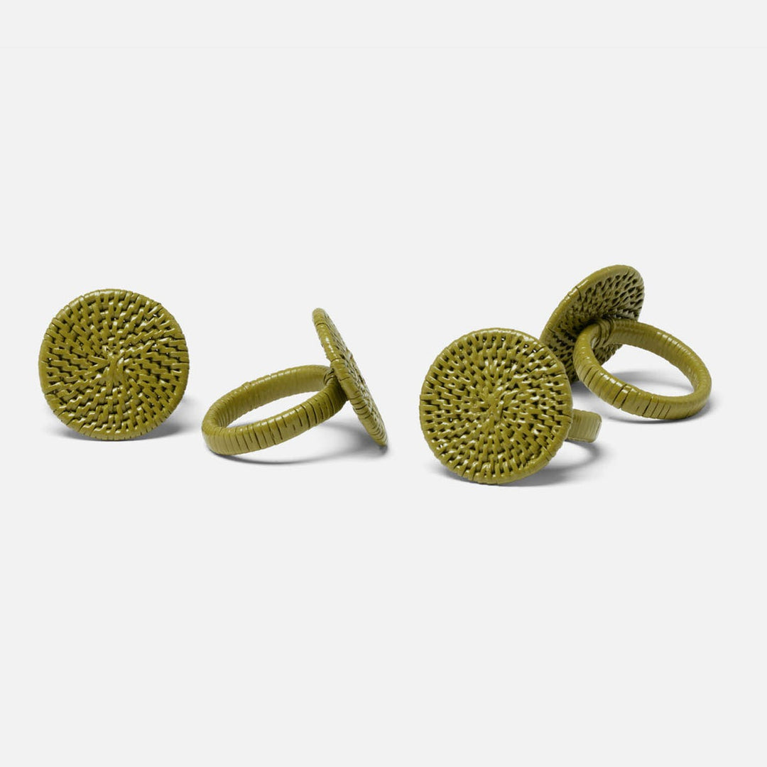 Tanya Polished Green Napkin Ring Rattan Boxed Set Of 4