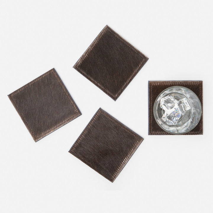 Tanner Dark Brown Square Coasters Boxed Set Of 4