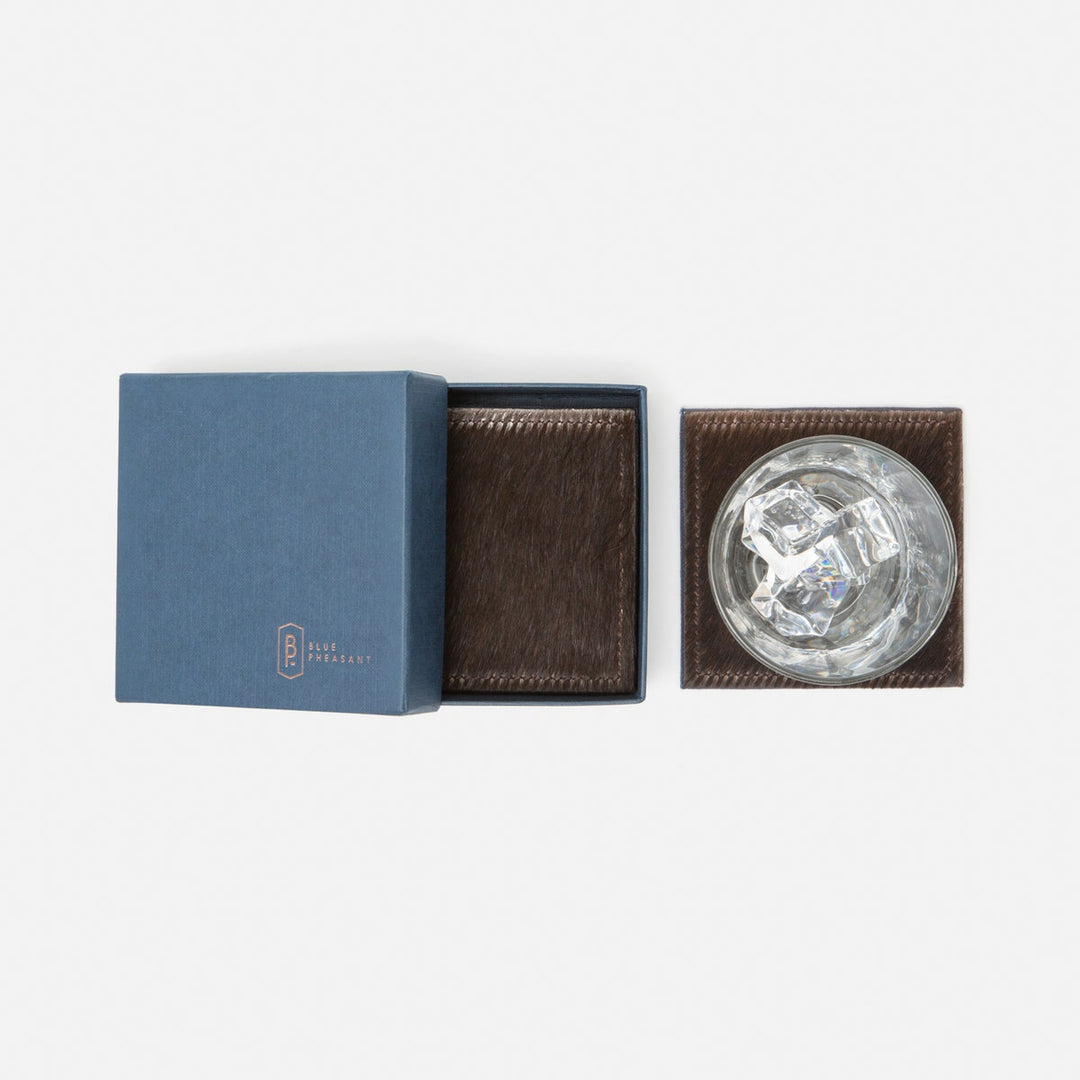 Tanner Dark Brown Square Coasters Boxed Set Of 4