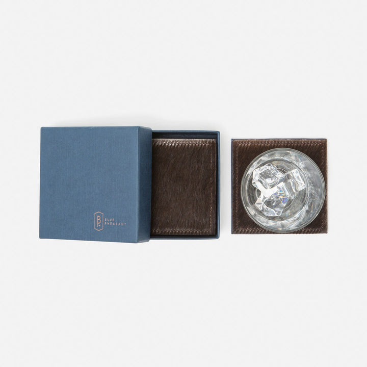 Tanner Dark Brown Square Coasters Boxed Set Of 4