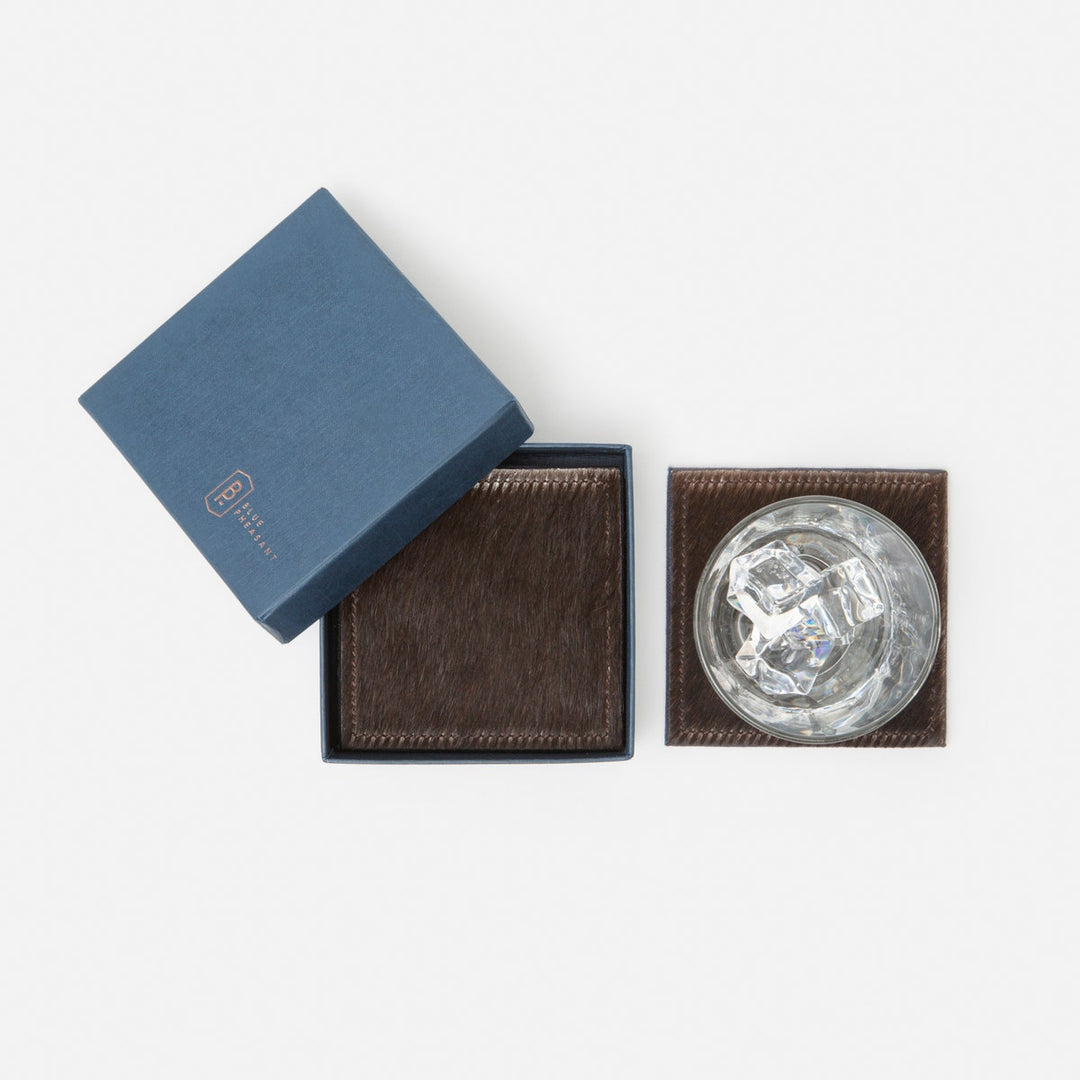Tanner Dark Brown Square Coasters Boxed Set Of 4