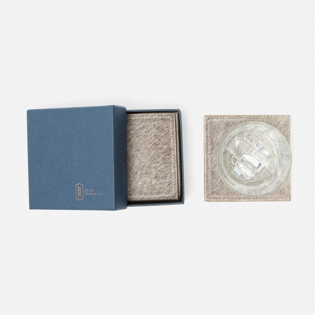 Tanner Gray Square Coasters Boxed Set Of 4