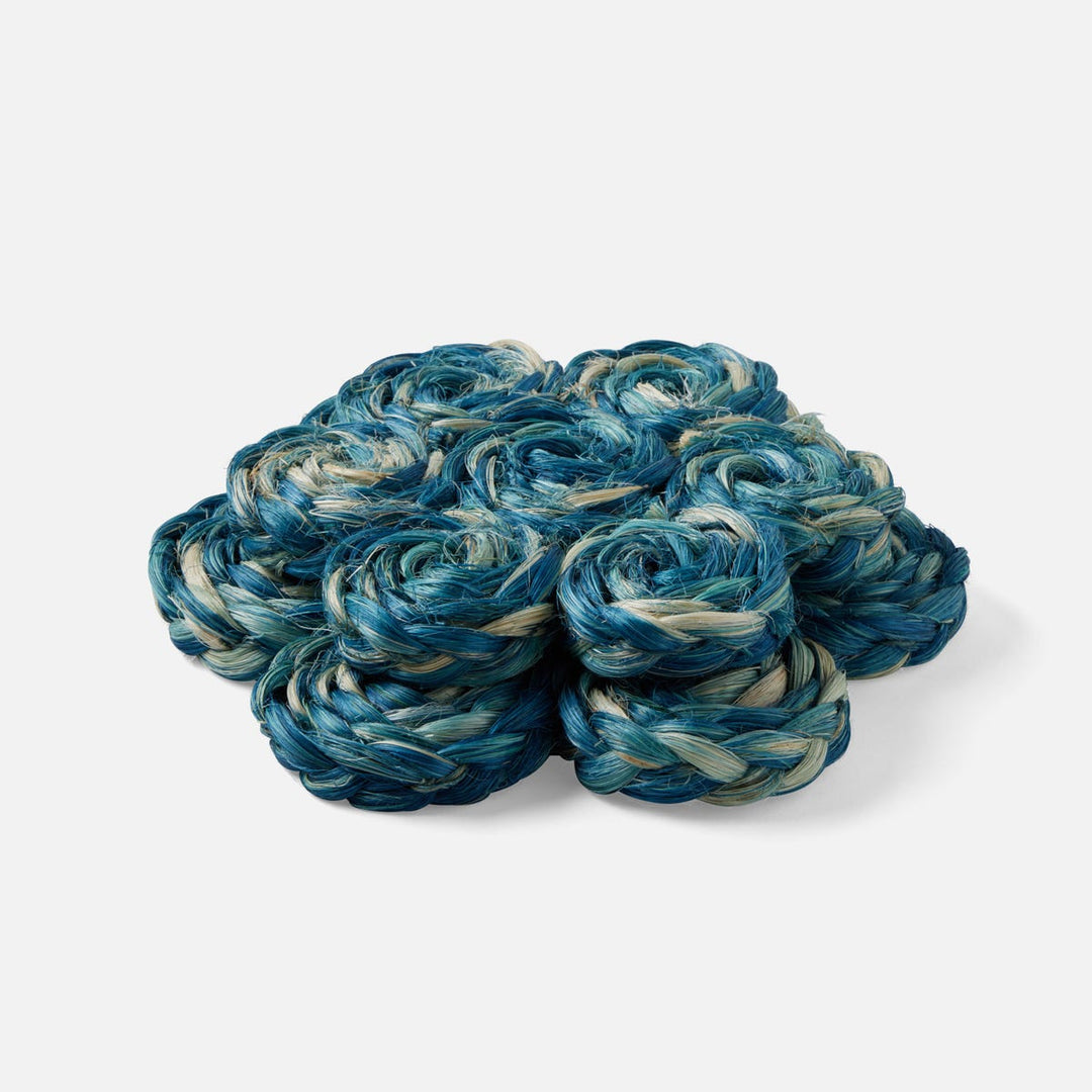 Keenan Deep Blue/Bleached Bubbles Pot Trivets Abaca Set/2