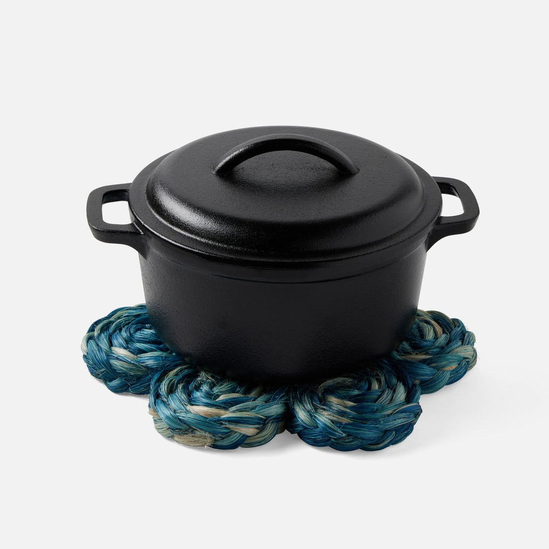 Keenan Deep Blue/Bleached Bubbles Pot Trivets Abaca Set/2