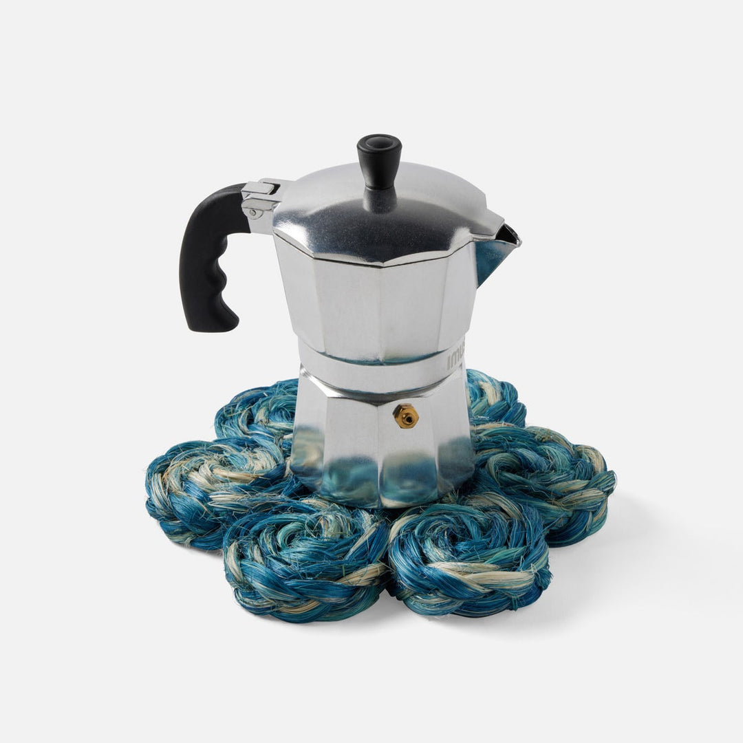 Keenan Deep Blue/Bleached Bubbles Pot Trivets Abaca Set/2