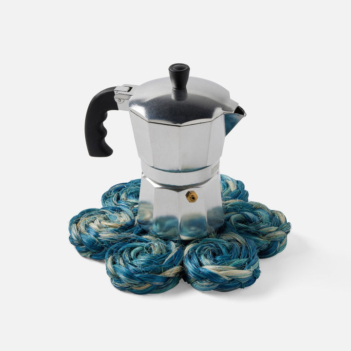 Keenan Deep Blue/Bleached Bubbles Pot Trivets Abaca Set/2
