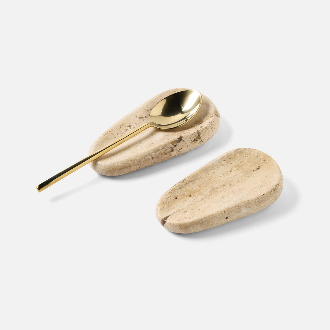 Neya Silver Spoon Rest Travertine Set/2
