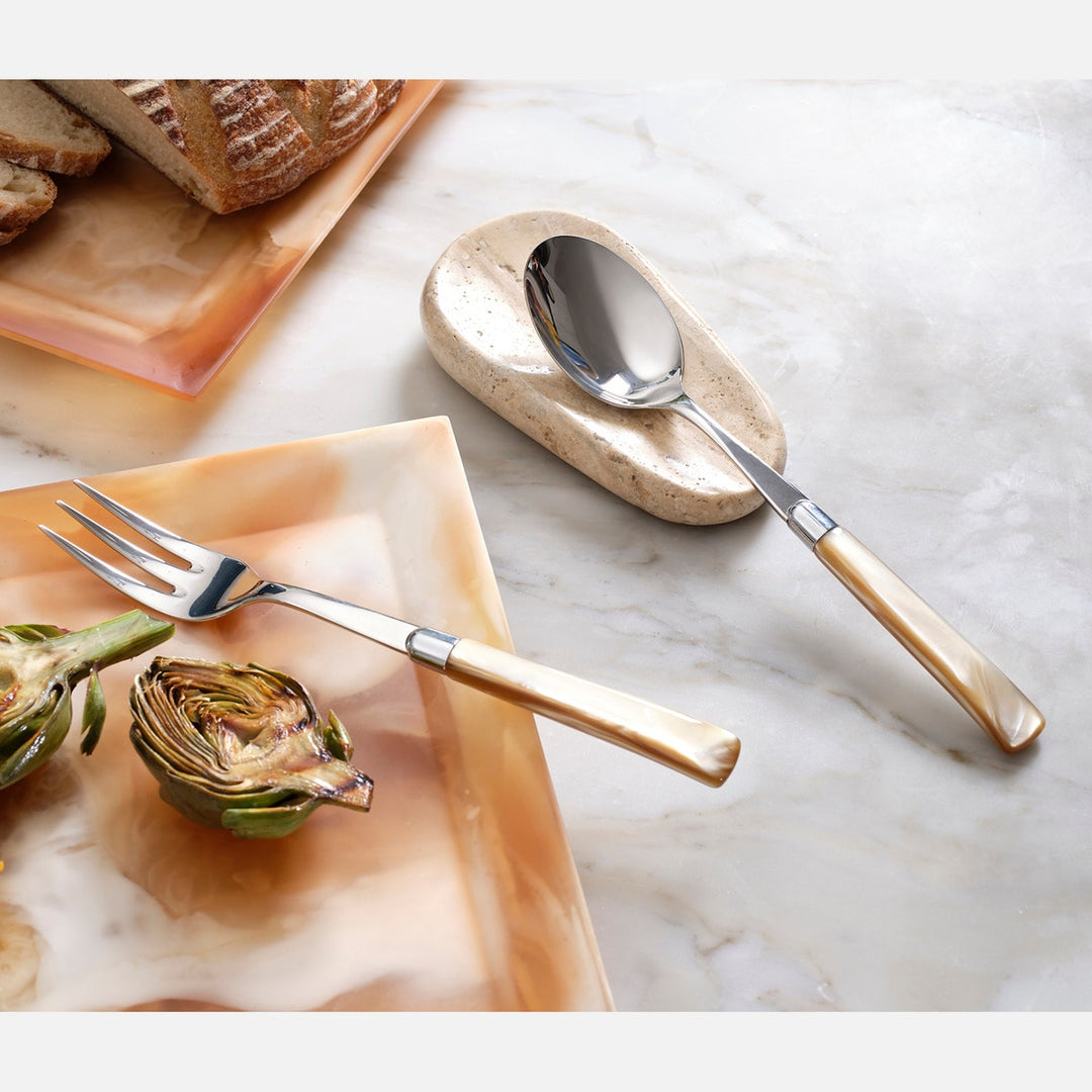 Neya Silver Spoon Rest Travertine Set/2