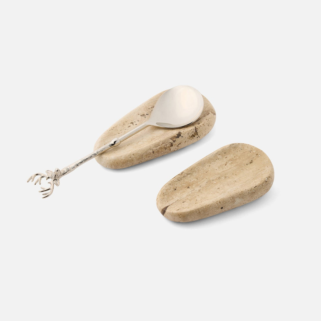 Neya Silver Spoon Rest Travertine Set/2