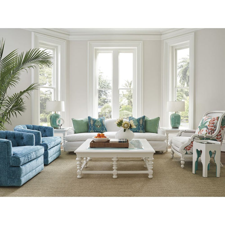 Side Tables Bilbao Hexagonal End Table With Teal Accents - Polo Mallet White