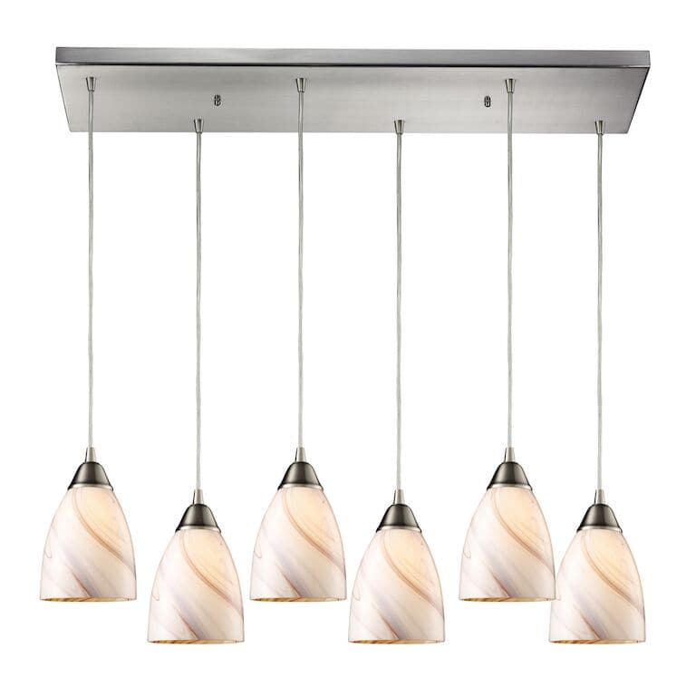 Pierra 30'' Wide 6-Light Pendant - Satin Nickel with Creme Lilac Swirl-Elk Home-ELK-527-6RC-CR-Pendants-1-France and Son