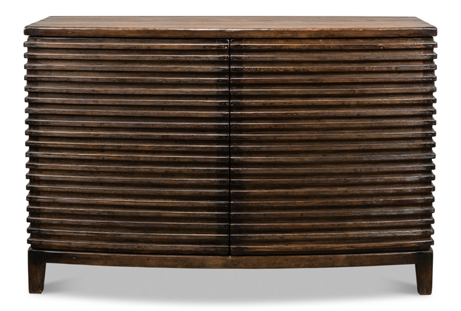 front view of sarreid dark brown wood 2 door cabinet
