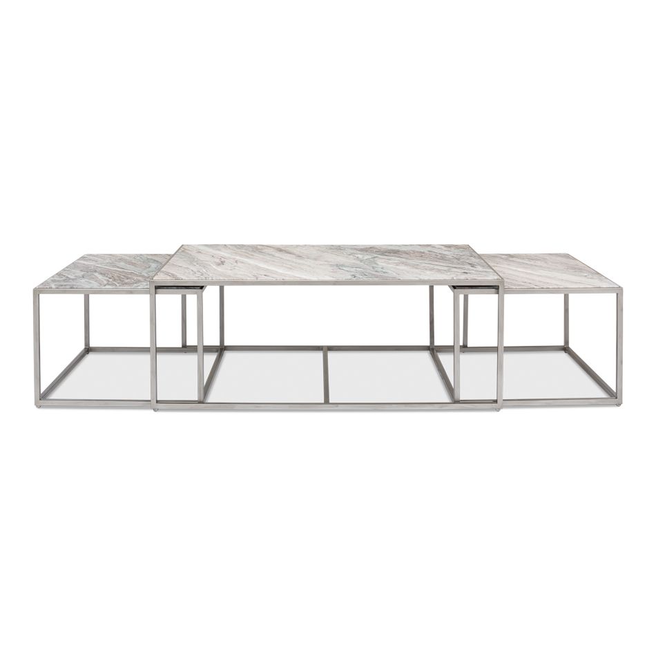 Set Of 3 Nesting Low Marble Top Tables