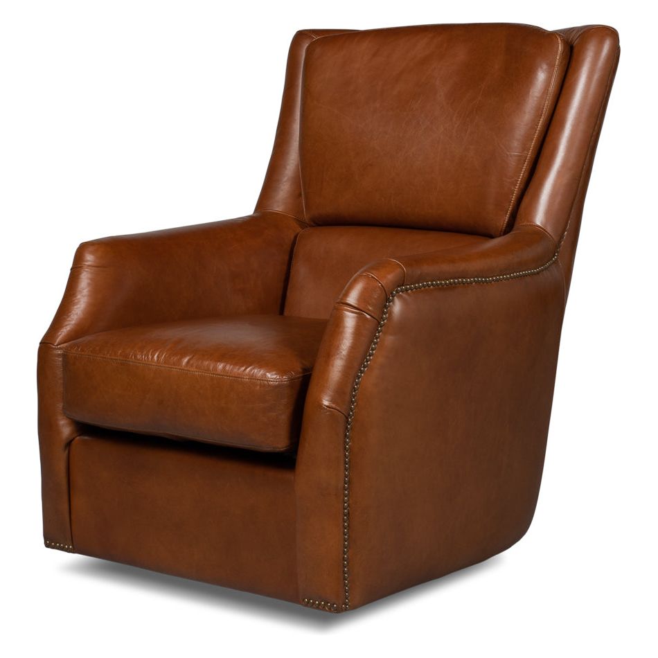 Baker Leather Swivel Chair