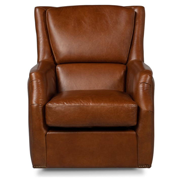 Baker Leather Swivel Chair