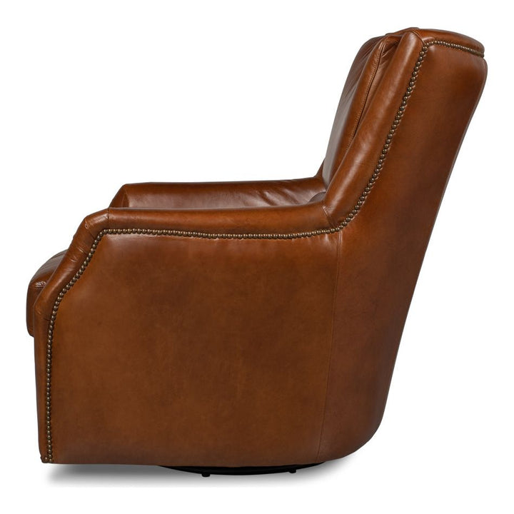 Baker Leather Swivel Chair