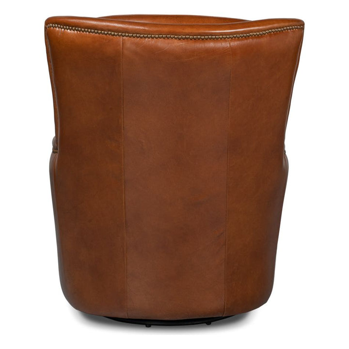 Baker Leather Swivel Chair