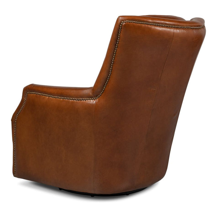 Baker Leather Swivel Chair