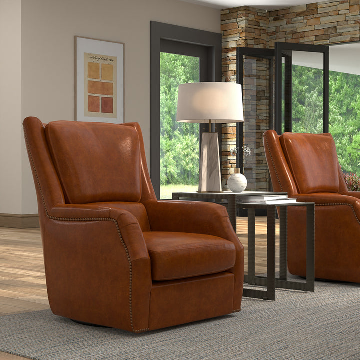 Baker Leather Swivel Chair