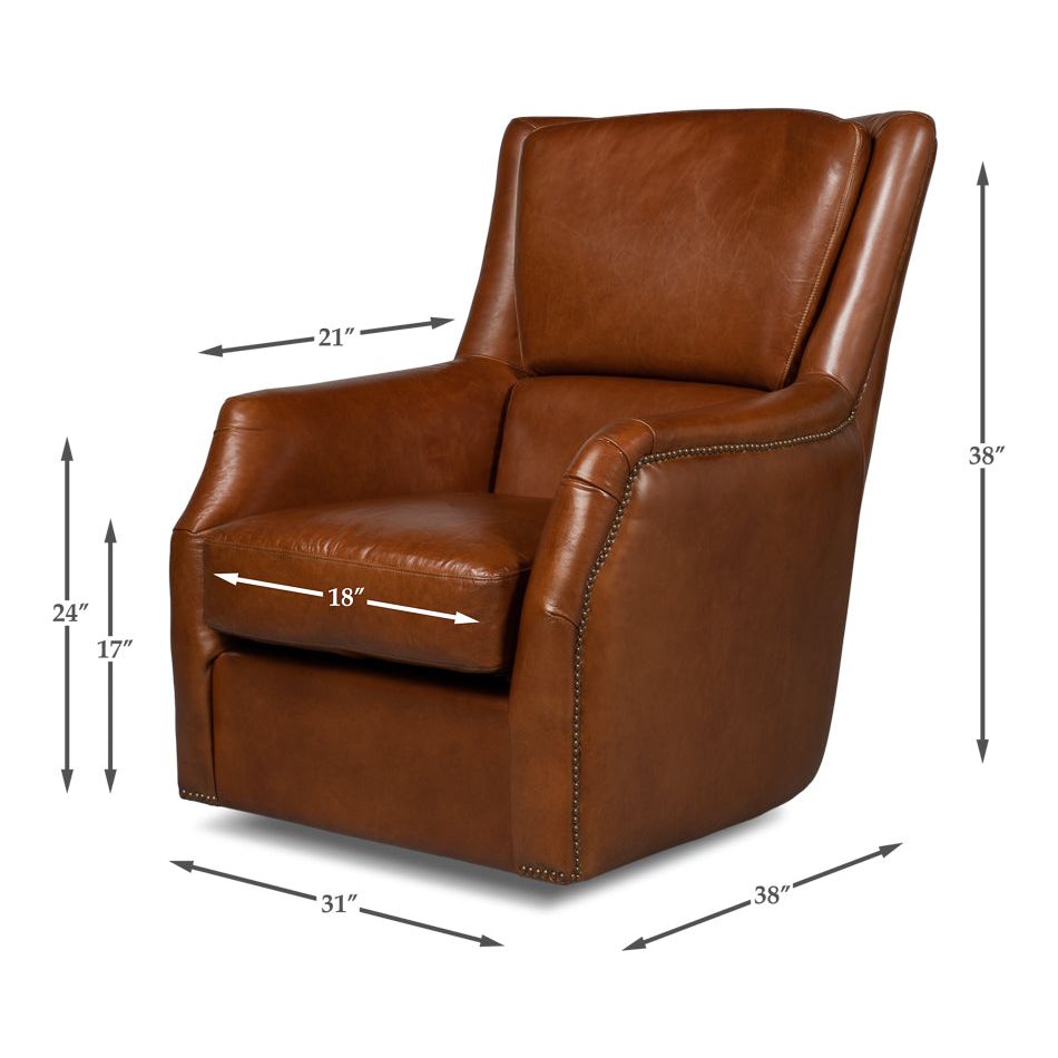 Baker Leather Swivel Chair