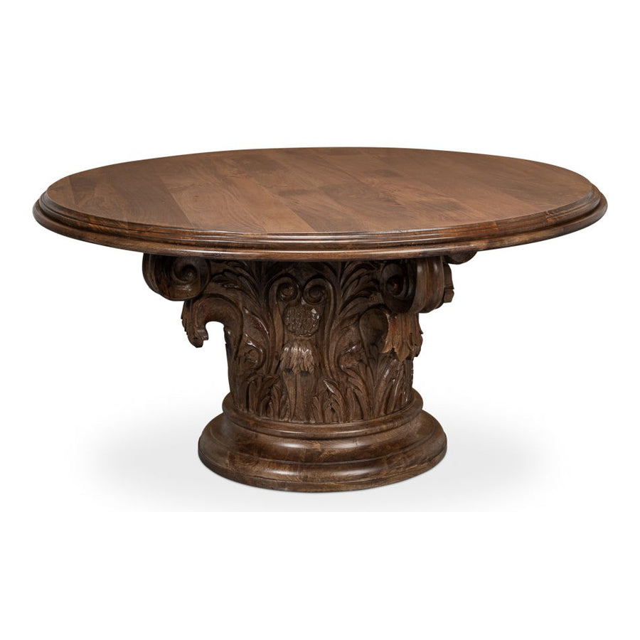 Hestia Carved Round Dining Table-SARREID-SARREID-53858-Dining Tables-1-France and Son