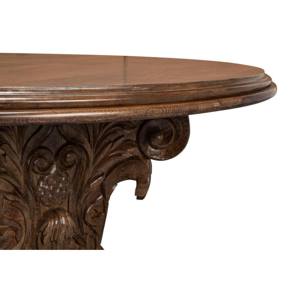 Hestia Carved Round Dining Table-SARREID-SARREID-53858-Dining Tables-4-France and Son