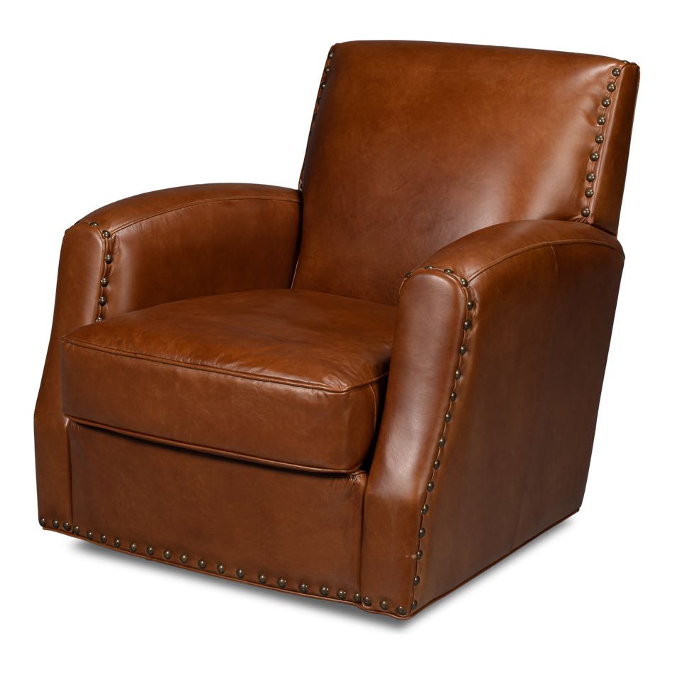Lounge Chairs Taft Leather Swivel Chair - Cuba Brown