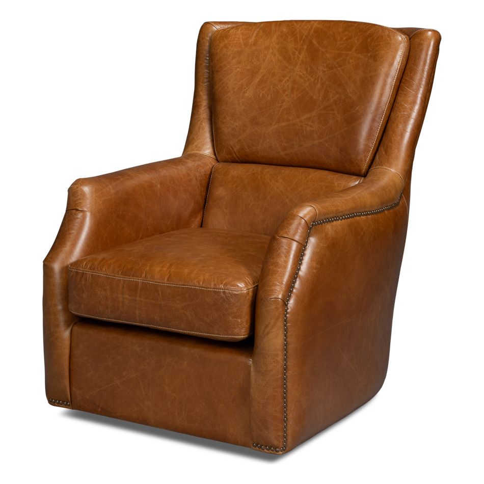 Baker Leather Swivel Chair