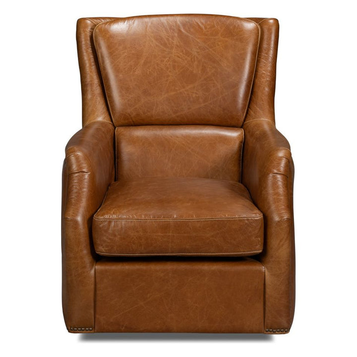 Baker Leather Swivel Chair