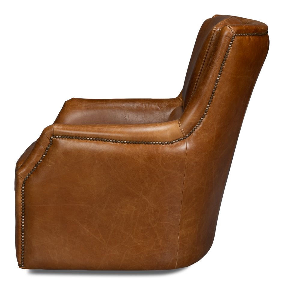 Baker Leather Swivel Chair