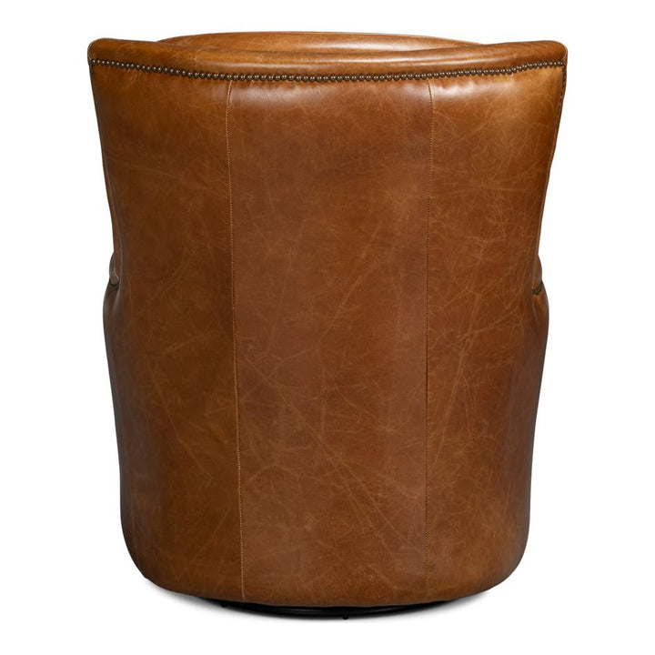 Baker Leather Swivel Chair