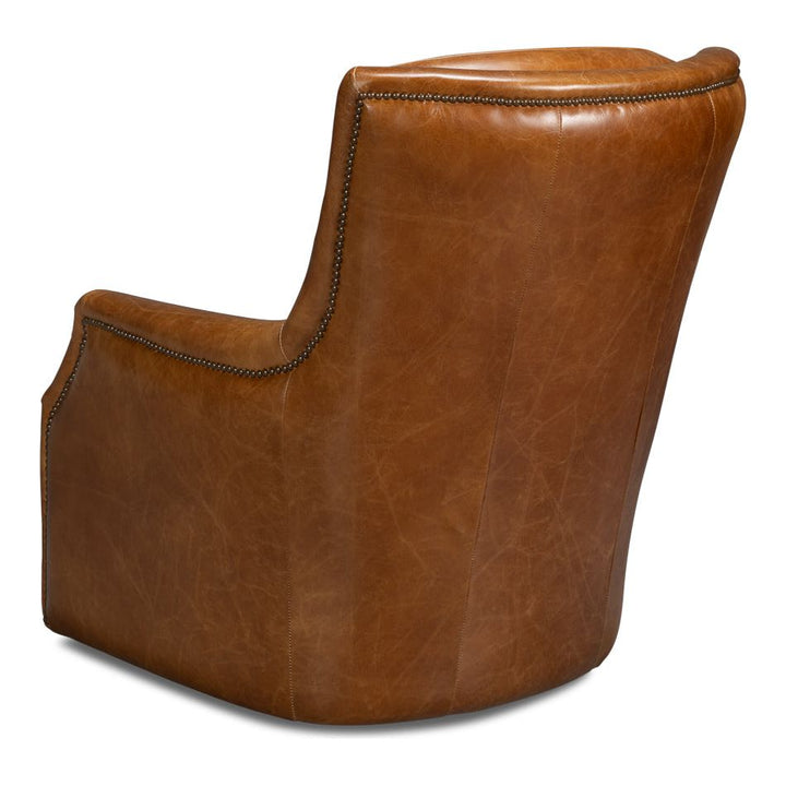 Baker Leather Swivel Chair