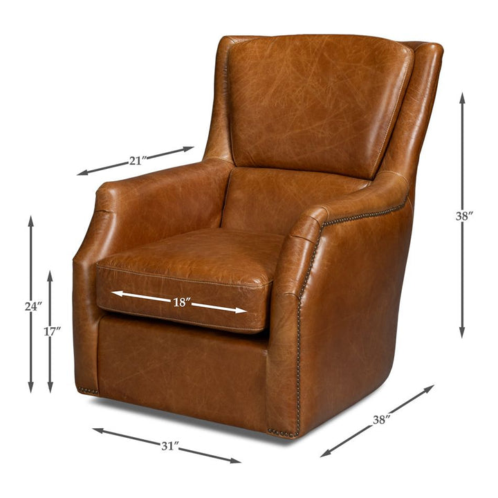 Baker Leather Swivel Chair