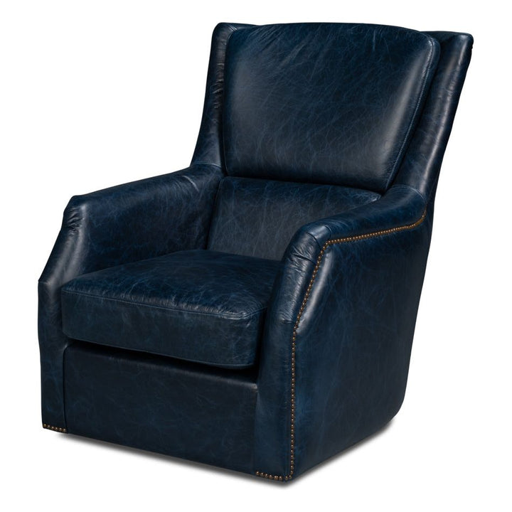 Baker Leather Swivel Chair