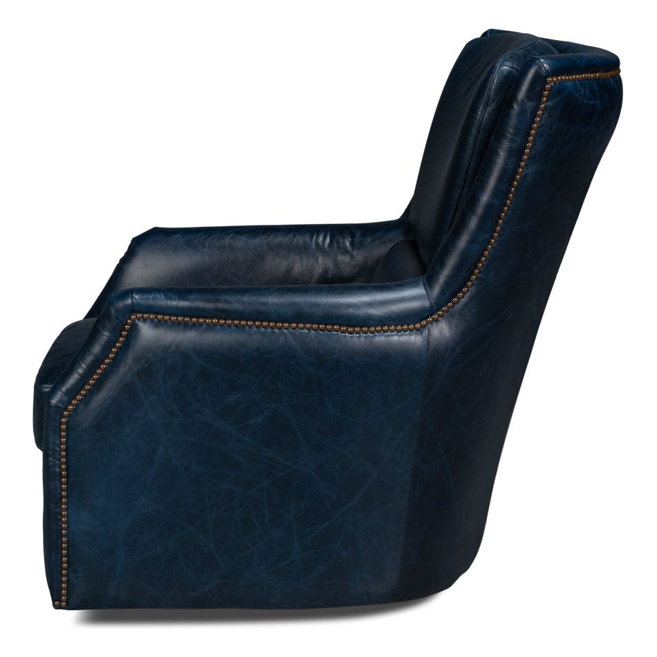 Baker Leather Swivel Chair