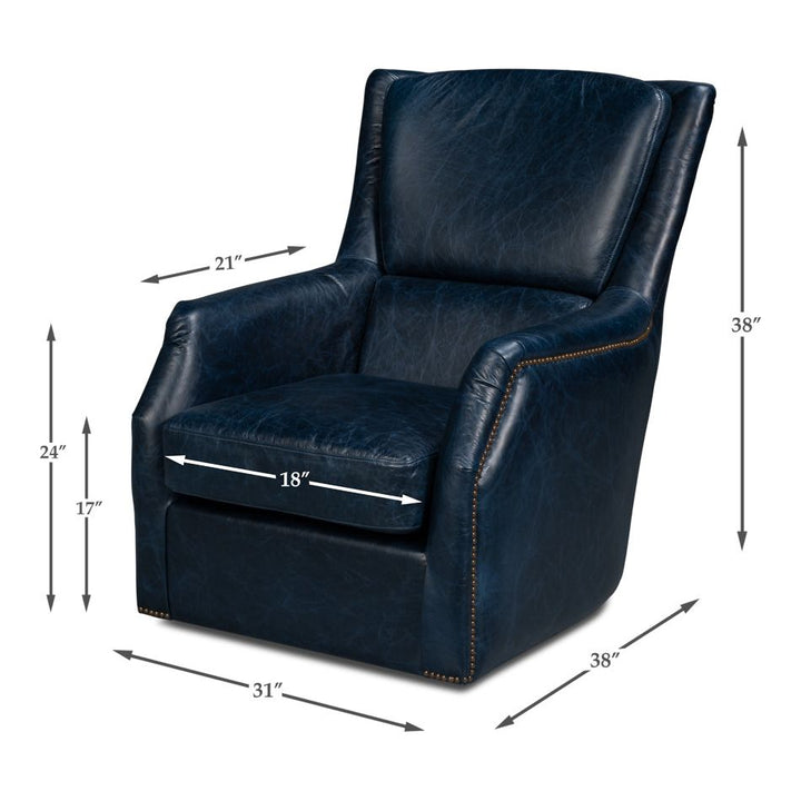 Baker Leather Swivel Chair