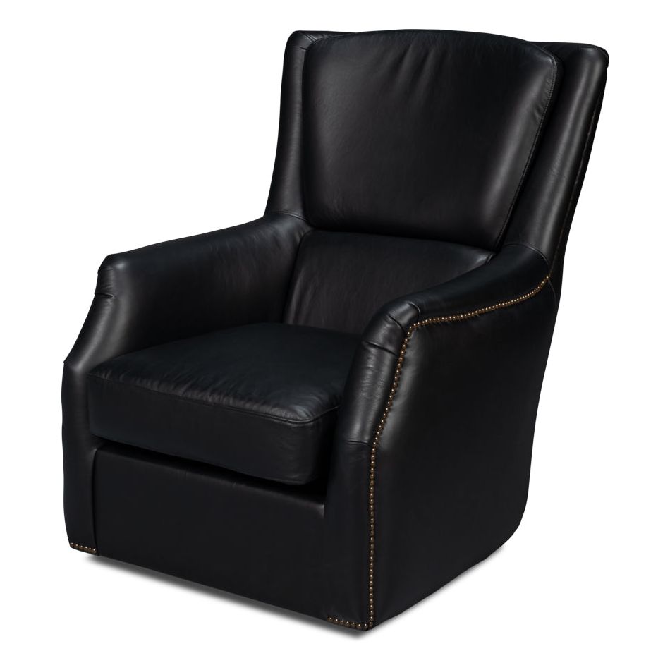 Baker Leather Swivel Chair