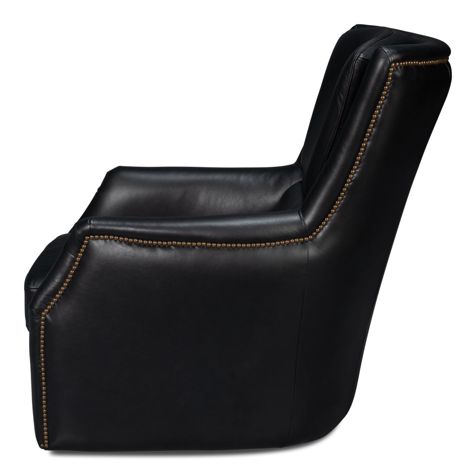 Baker Leather Swivel Chair