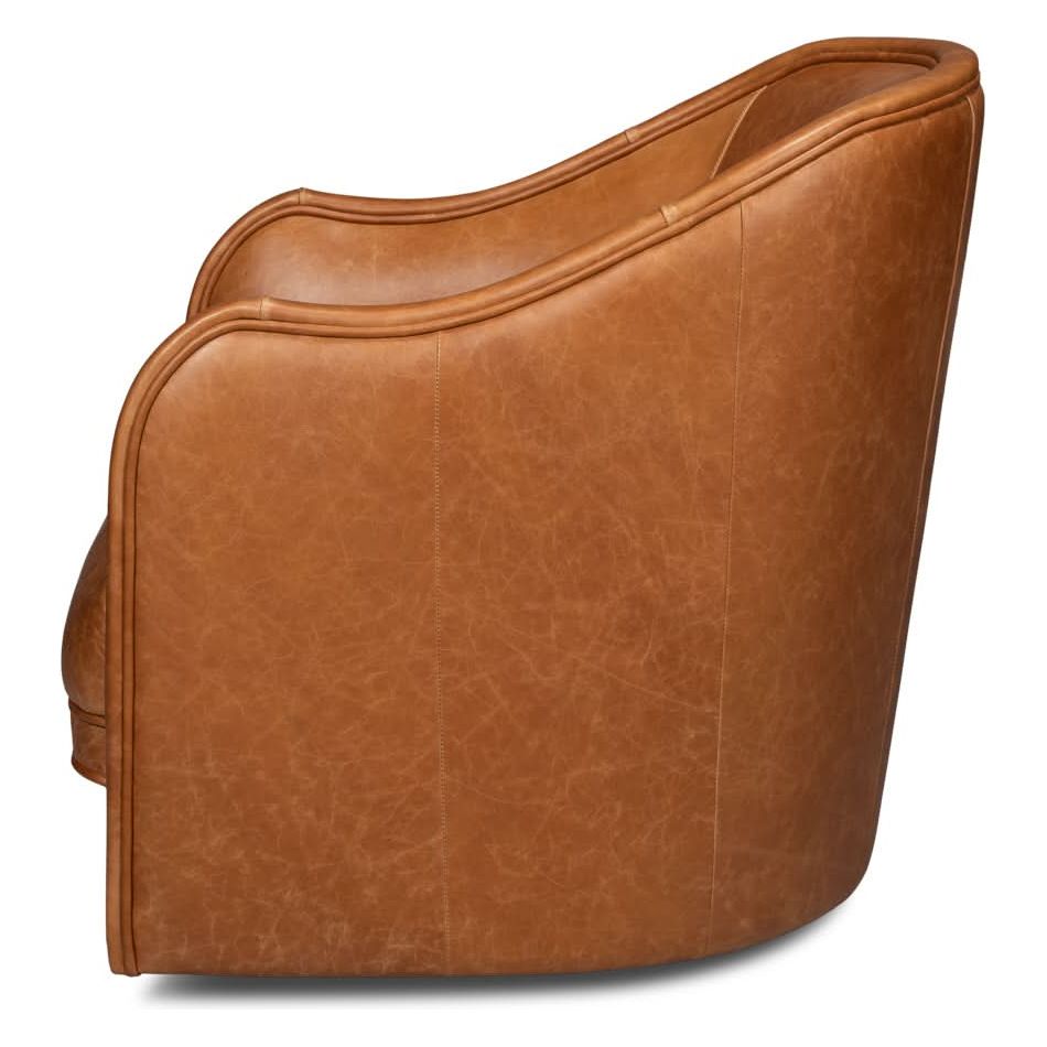 Braxton Leather Swivel Chair Brown - Thumbnail 3