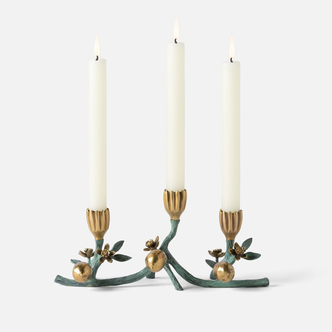 Bernadette Antique Gold/Patina Floral Candle Holder Large Brass