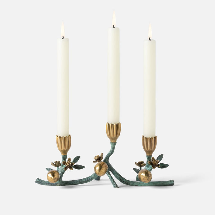 Bernadette Antique Gold/Patina Floral Candle Holder Large Brass