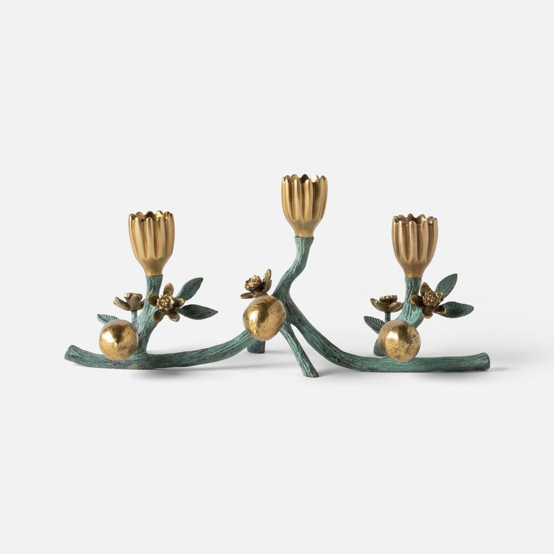 Bernadette Antique Gold/Patina Floral Candle Holder Large Brass
