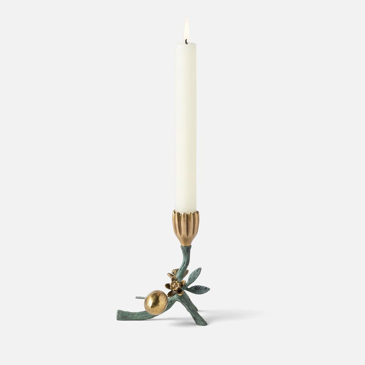 Bernadette Antique Gold/Patina Floral Candle Holder Brass Set/2