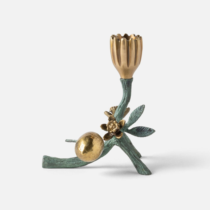 Bernadette Antique Gold/Patina Floral Candle Holder Brass Set/2
