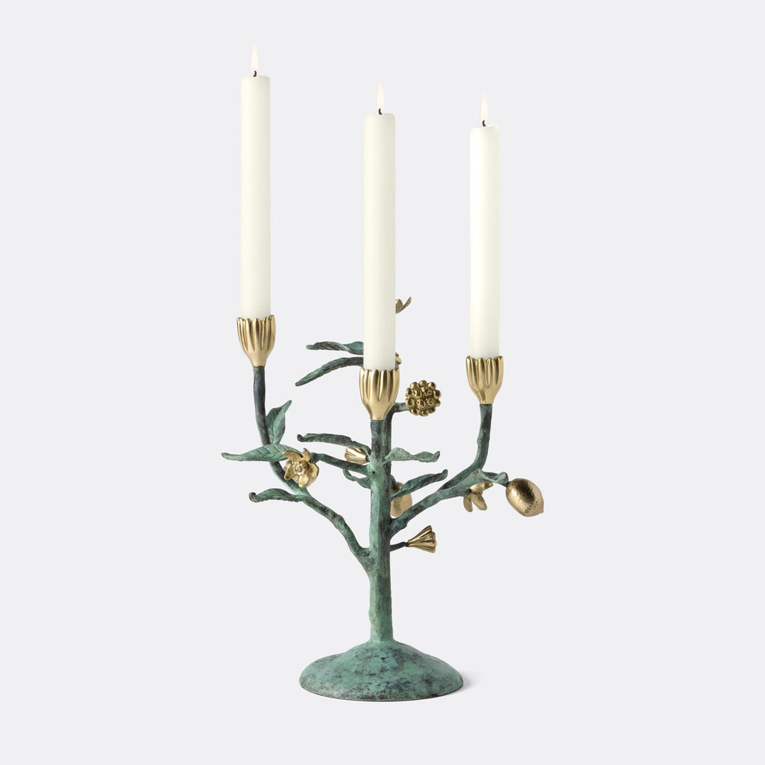 Bernadette Antique Gold/Patina Floral Candelabra Brass