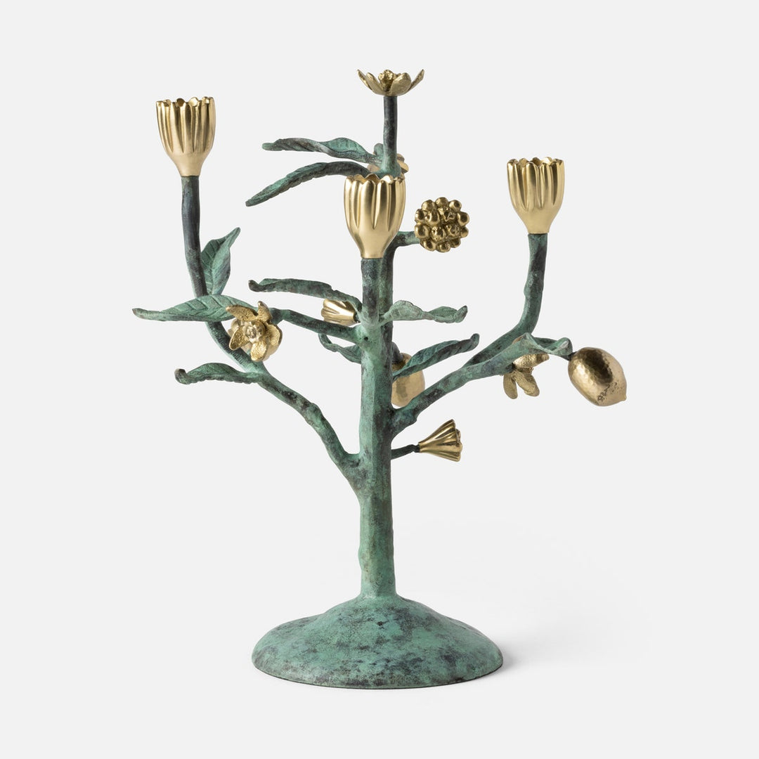Bernadette Antique Gold/Patina Floral Candelabra Brass