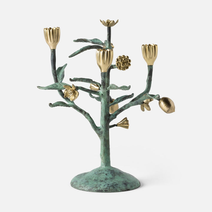 Bernadette Antique Gold/Patina Floral Candelabra Brass
