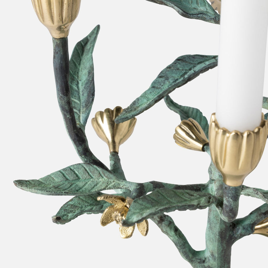 Bernadette Antique Gold/Patina Floral Candelabra Brass