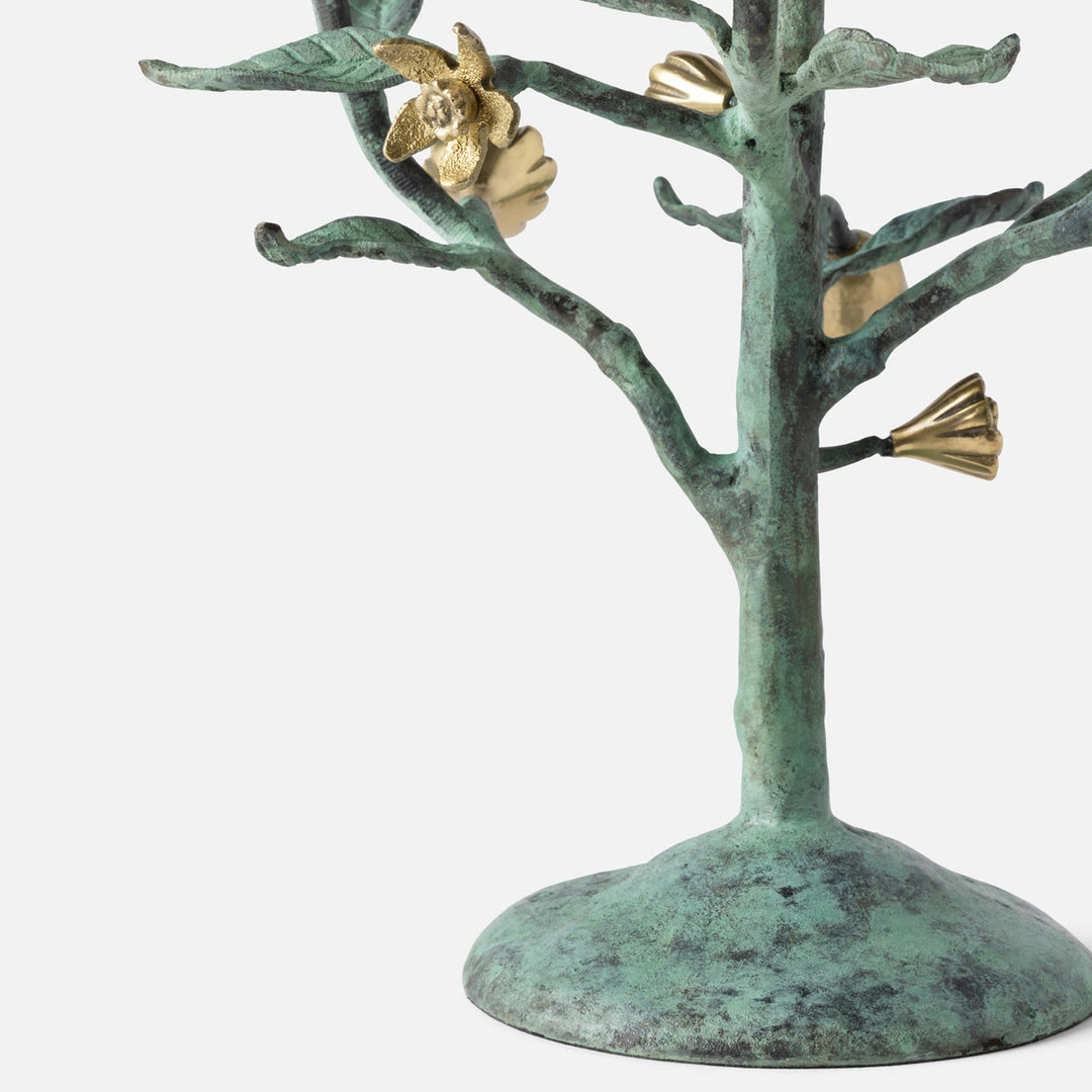 Bernadette Antique Gold/Patina Floral Candelabra Brass