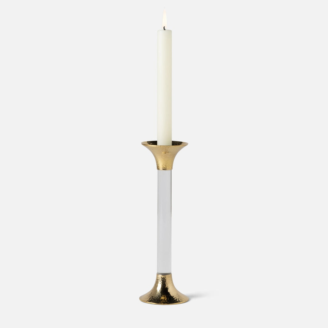 Leopold Clear/Gold Fluted Candle Holders Acrylic/Hammered Brass Set/3